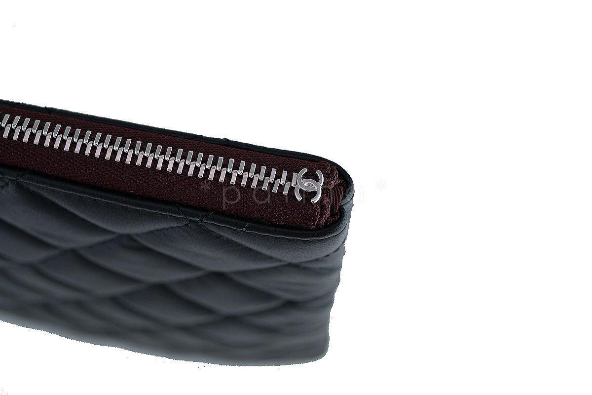 NWT 17S Chanel Large Black Lambskin Classic Quilted O Case Clutch Purse Bag