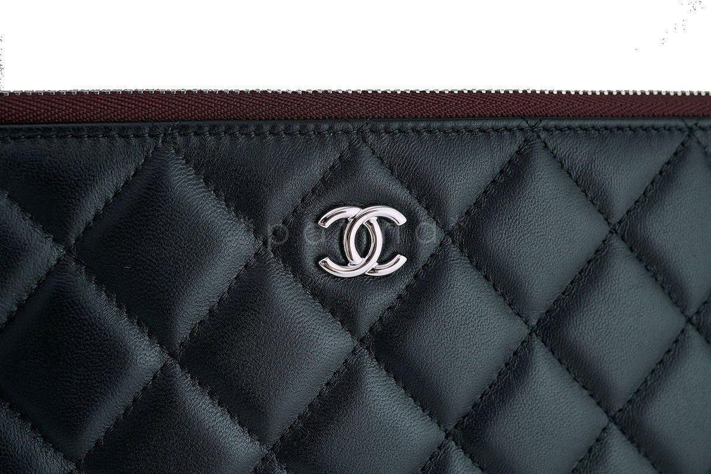 NWT 17S Chanel Large Black Lambskin Classic Quilted O Case Clutch Purse Bag