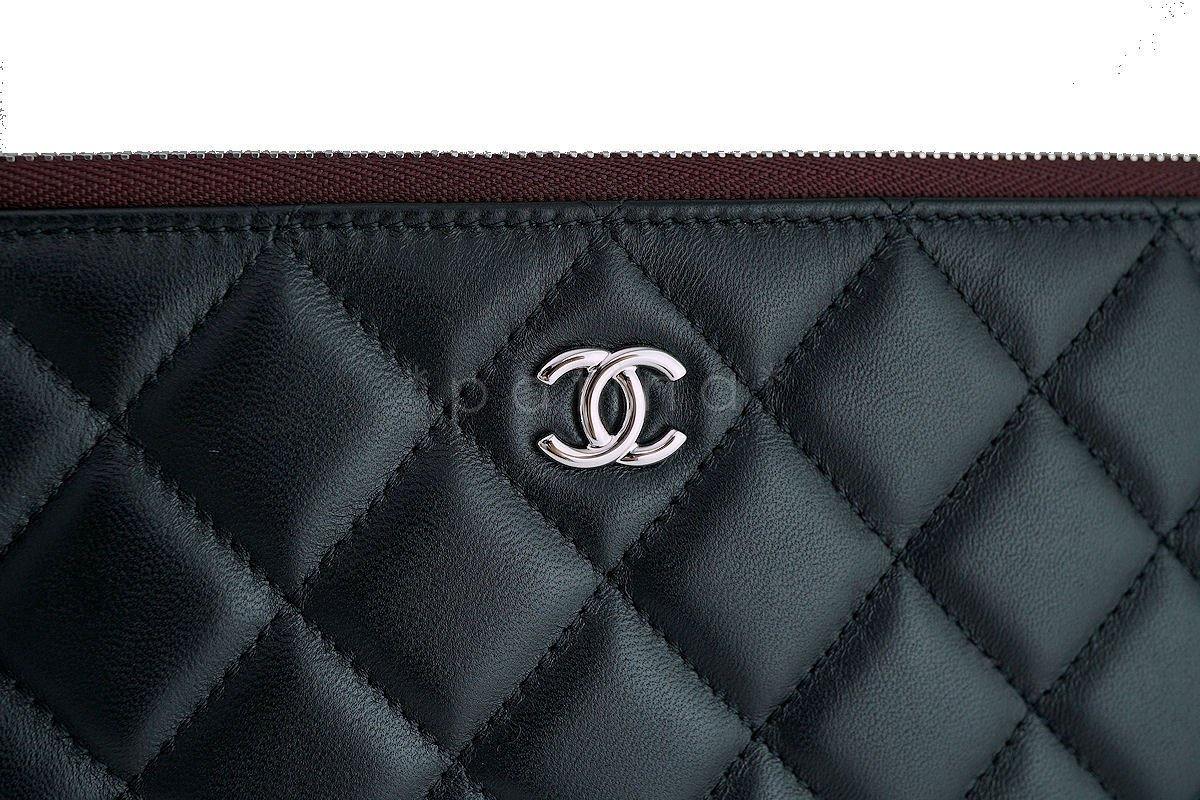 NWT 17S Chanel Large Black Lambskin Classic Quilted O Case Clutch Purse Bag