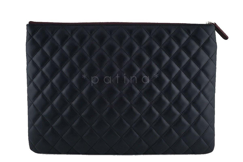 NWT Chanel Black Classic Quilted Large O Case Flap Clutch Purse Bag GHW
