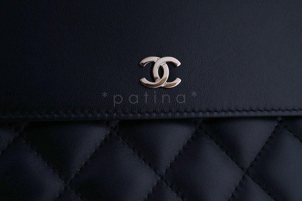 NWT Chanel Black Classic Quilted Large O Case Flap Clutch Purse Bag GHW