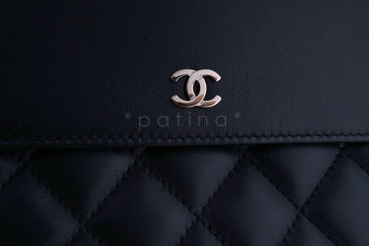 NWT Chanel Black Classic Quilted Large O Case Flap Clutch Purse Bag GHW
