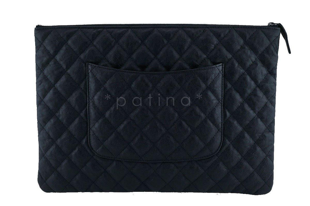 Chanel So Black Large Classic Quilted O Case Clutch Purse Bag