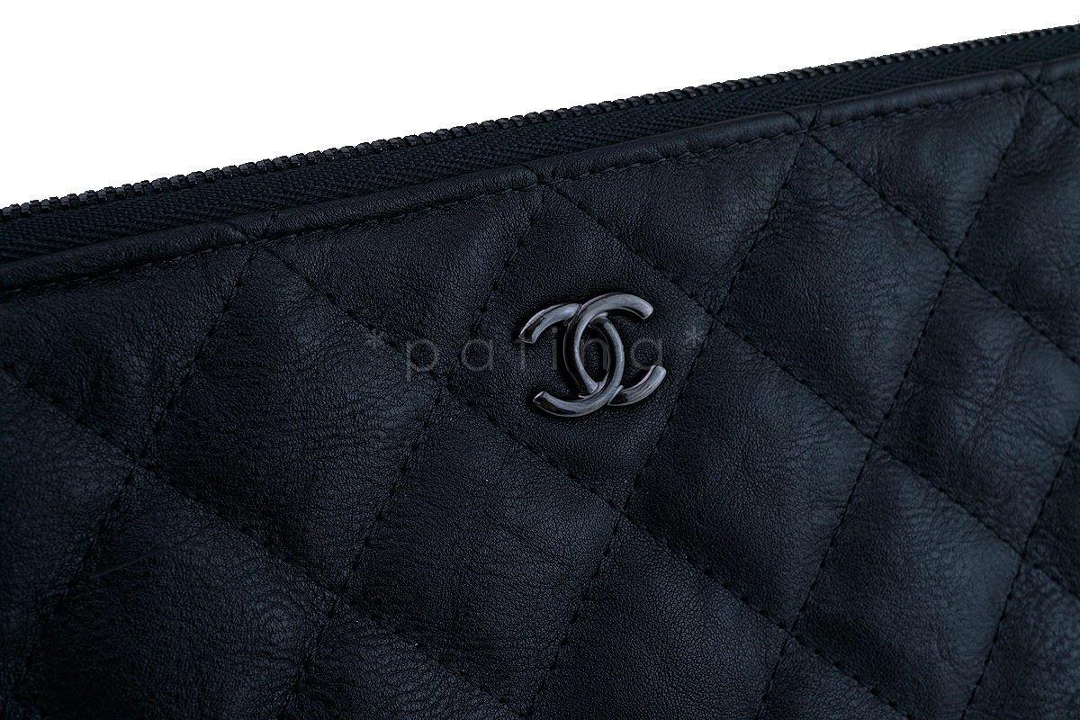 Chanel So Black Large Classic Quilted O Case Clutch Purse Bag
