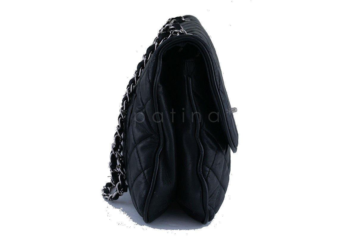 Chanel Black Maxi/Jumbo sized Quilted Soft Classic Messenger Flap Bag 7Y4