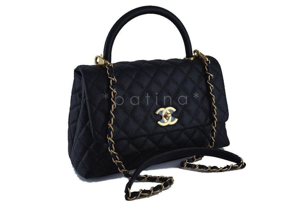 NWT 17S Chanel Black Caviar Coco Handle Shoulder Flap Kelly 2-Way Tote Bag
