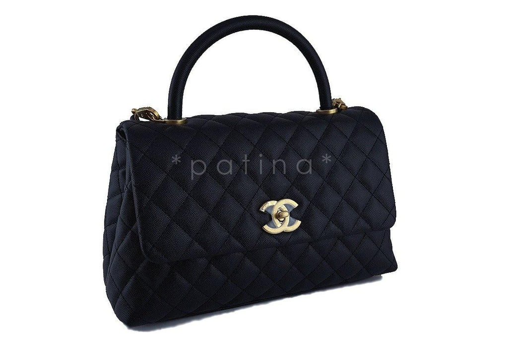 NWT 17S Chanel Black Caviar Coco Handle Shoulder Flap Kelly 2-Way Tote Bag