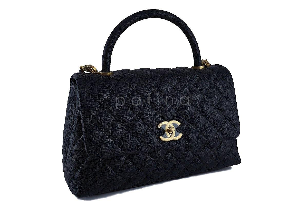 NWT 17S Chanel Black Caviar Coco Handle Shoulder Flap Kelly 2-Way Tote Bag