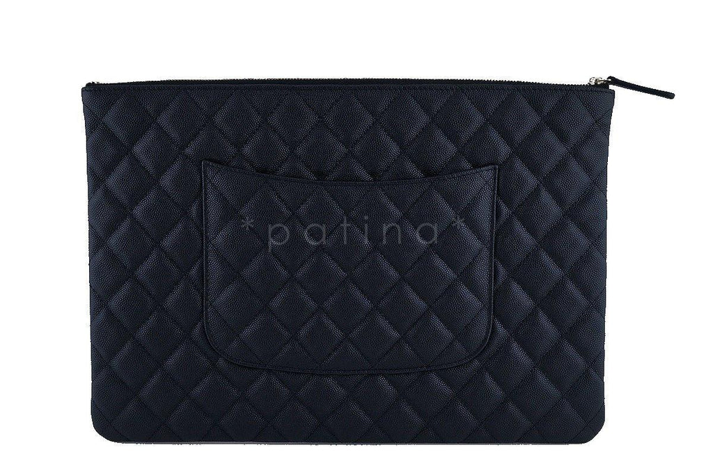 NIB Chanel Black Caviar Classic Quilted Large O Case Clutch Purse Bag GHW