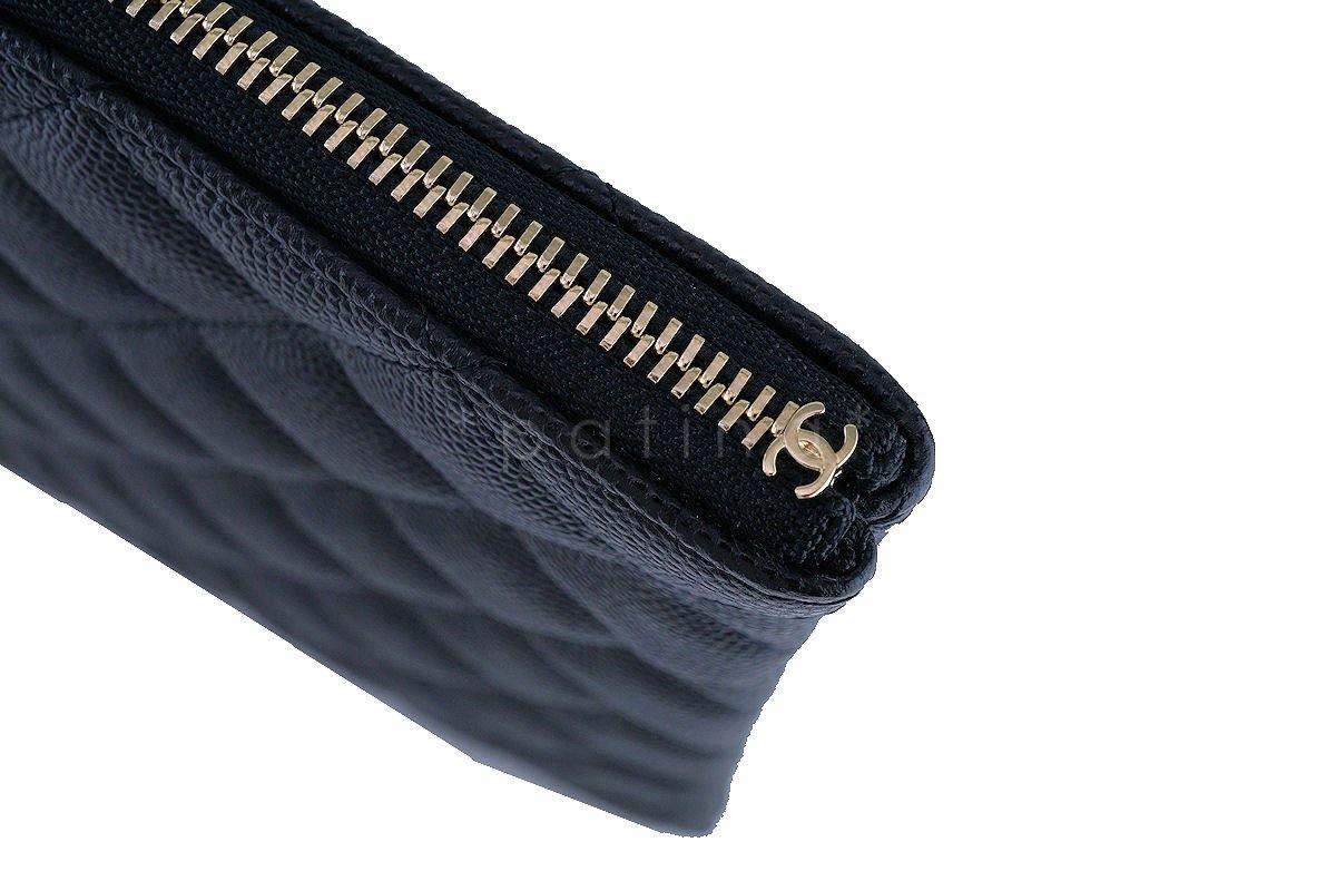 NIB Chanel Black Caviar Classic Quilted Large O Case Clutch Purse Bag GHW
