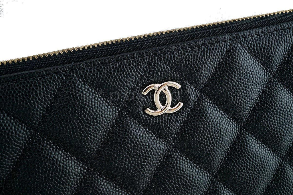 NIB Chanel Black Caviar Classic Quilted Large O Case Clutch Purse Bag GHW