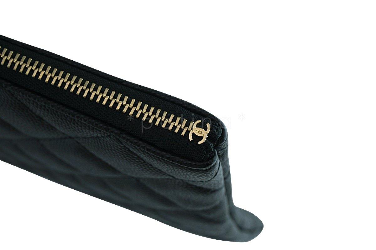 17S Chanel Black Caviar Classic Quilted O Case Clutch Purse Bag Large GHW