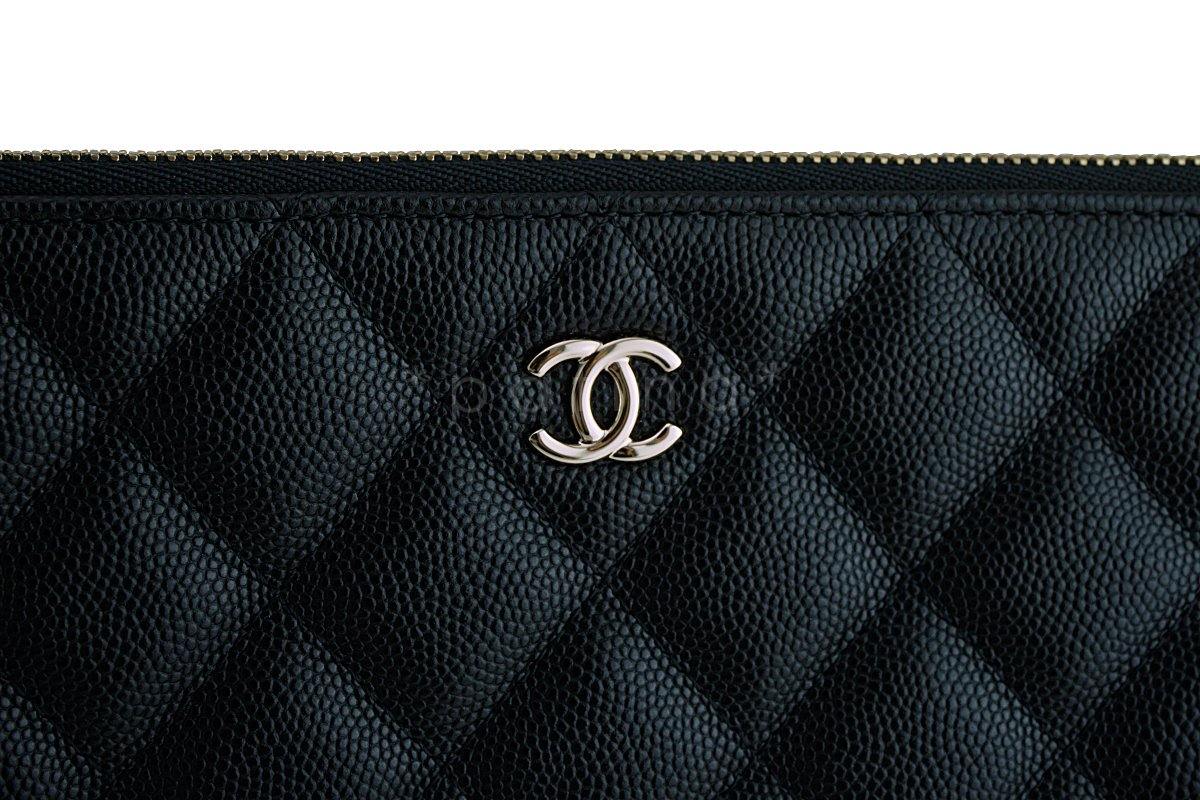 17S Chanel Black Caviar Classic Quilted O Case Clutch Purse Bag Large GHW