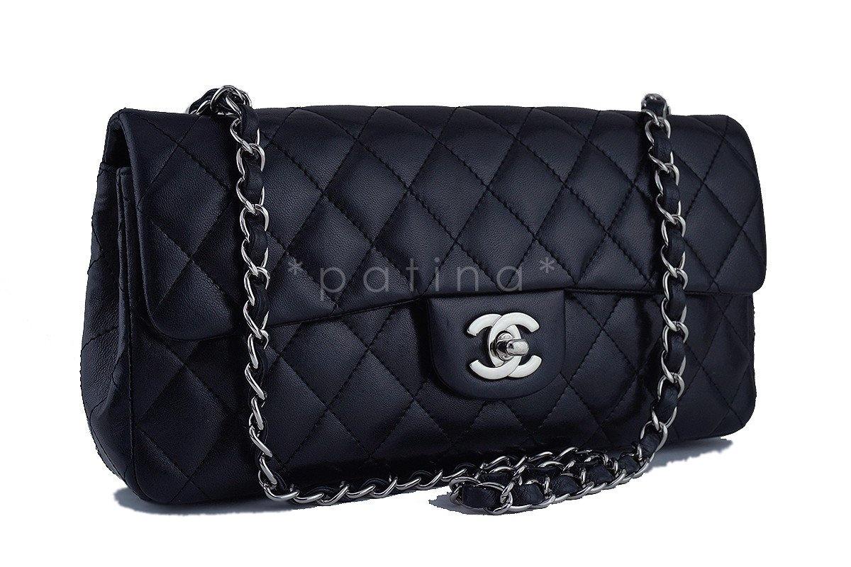 Chanel Black Lambskin East West Classic 2.55 Shoulder Flap Bag