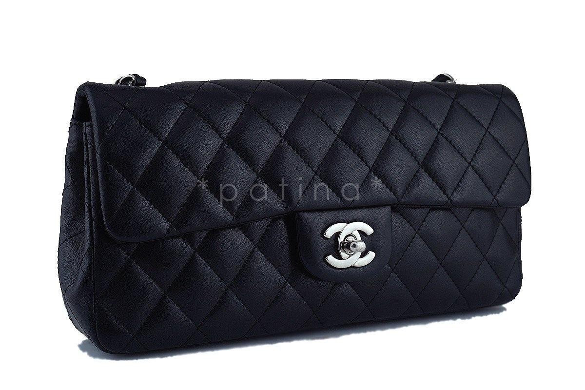 Chanel Black Lambskin East West Classic 2.55 Shoulder Flap Bag