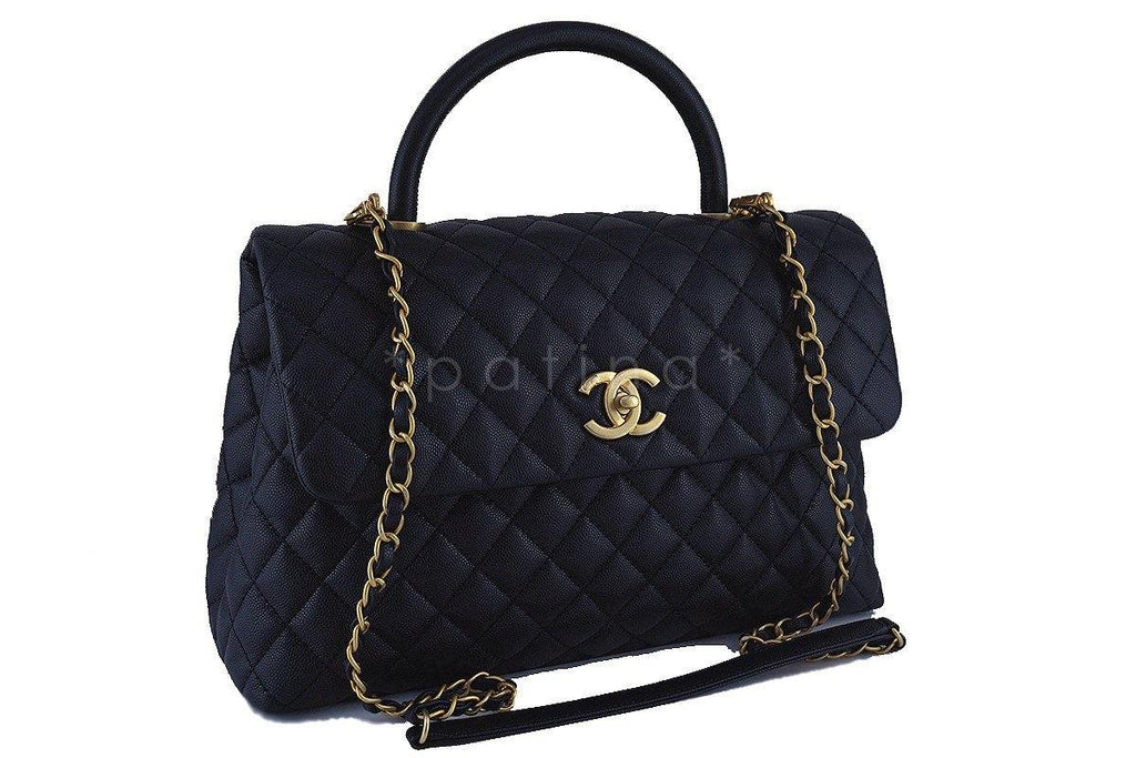 Chanel Black Large Caviar Coco Handle Shoulder Flap Kelly 2-Way Tote Bag GHW