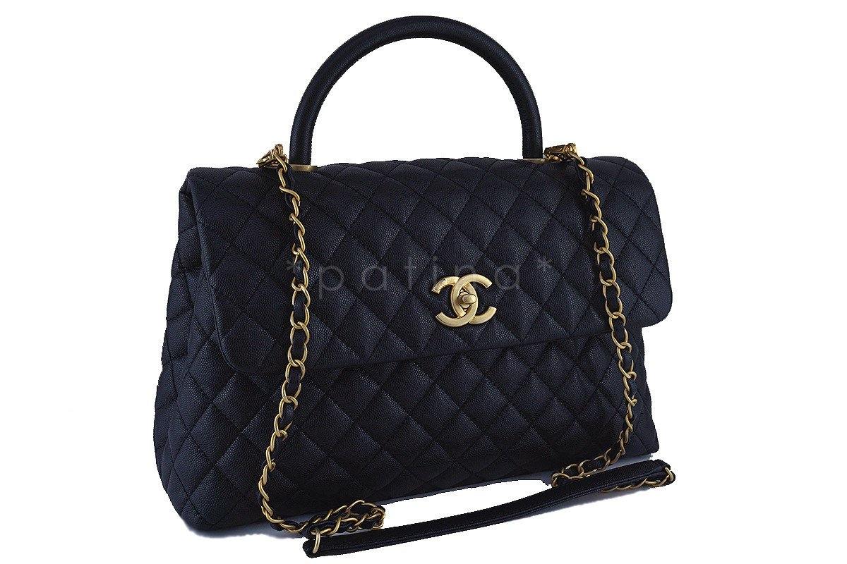 Chanel Black Large Caviar Coco Handle Shoulder Flap Kelly 2-Way Tote Bag GHW