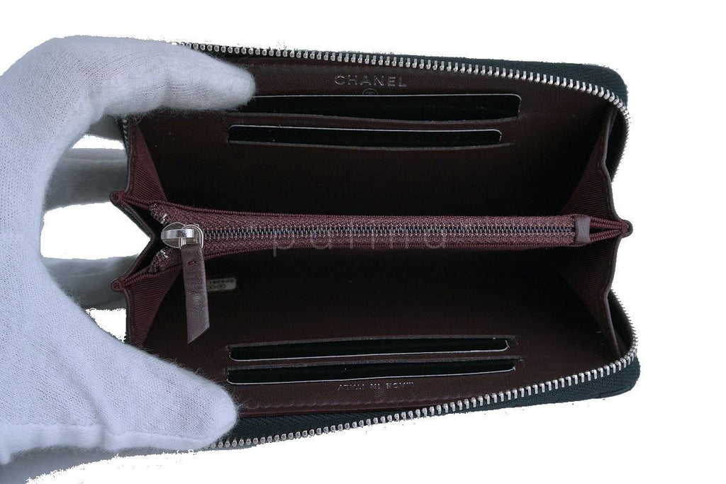 NIB Chanel Black Chevron Compact Zip Around Small Card Wallet Case