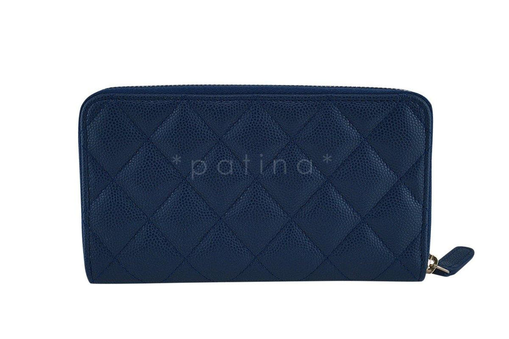 New 17S Chanel Blue Compact Zip Around Small Card Wallet Case