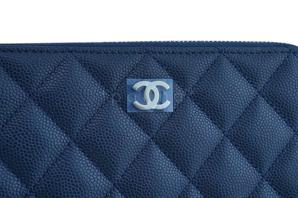 New 17S Chanel Blue Compact Zip Around Small Card Wallet Case