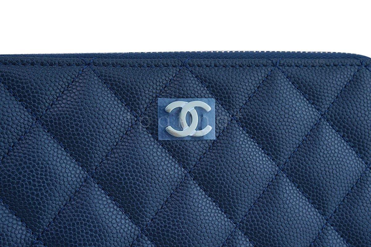 New 17S Chanel Blue Compact Zip Around Small Card Wallet Case