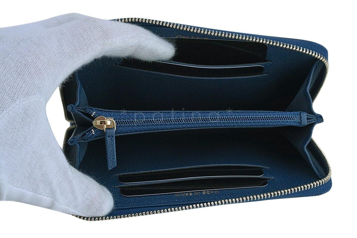 New 17S Chanel Blue Compact Zip Around Small Card Wallet Case