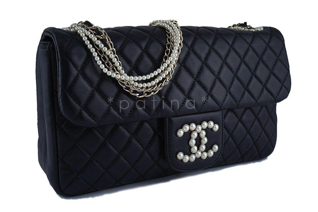 Chanel Black Rare Westminster Pearl Classic Quilted Flap Bag