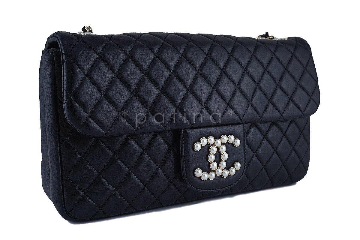 Chanel Black Rare Westminster Pearl Classic Quilted Flap Bag