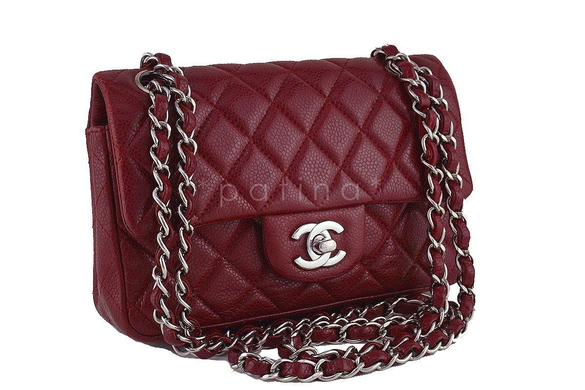 Chanel Caviar Dark Red Classic Quilted Rectangular Mini 2.55 Flap Bag