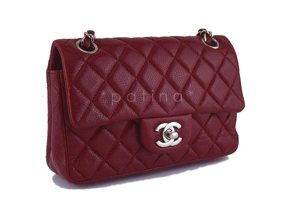 Chanel Caviar Dark Red Classic Quilted Rectangular Mini 2.55 Flap Bag