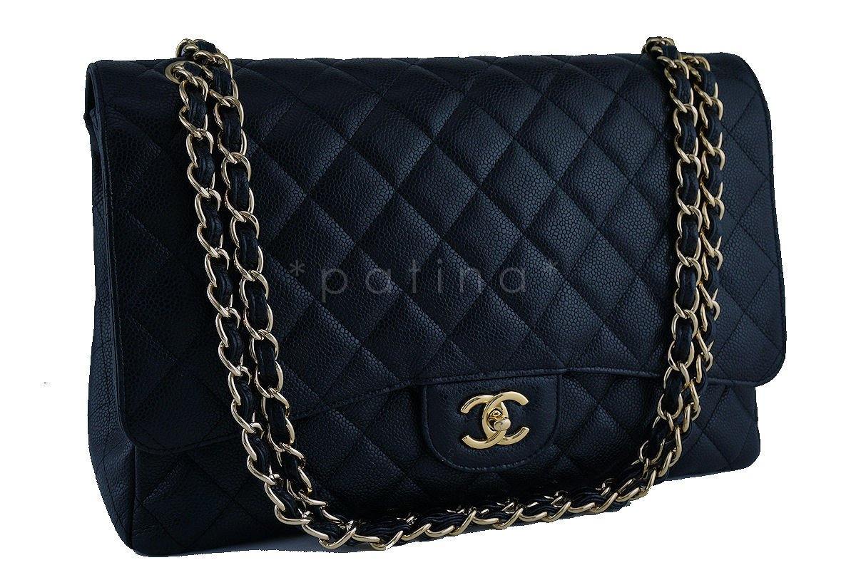 Chanel Black Caviar Maxi Quilted Classic 2.55 Jumbo XL Flap Bag GHW