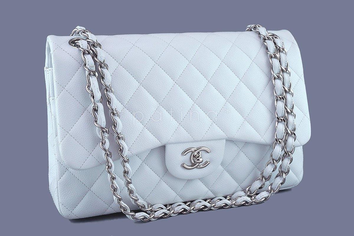 Chanel White Caviar Jumbo 2.55 Classic Double Flap Bag SHW