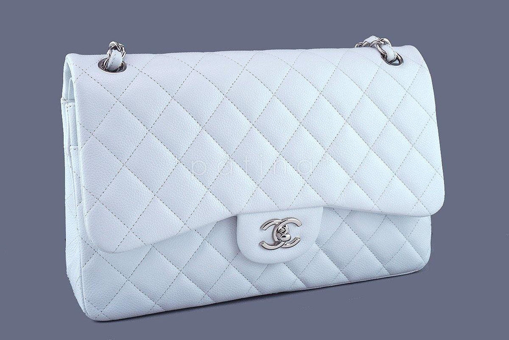 Chanel White Caviar Jumbo 2.55 Classic Double Flap Bag SHW