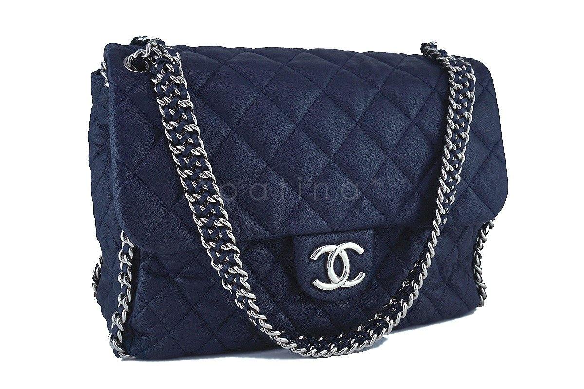 Chanel Navy Blue Chain Around Maxi Luxe Flap Bag