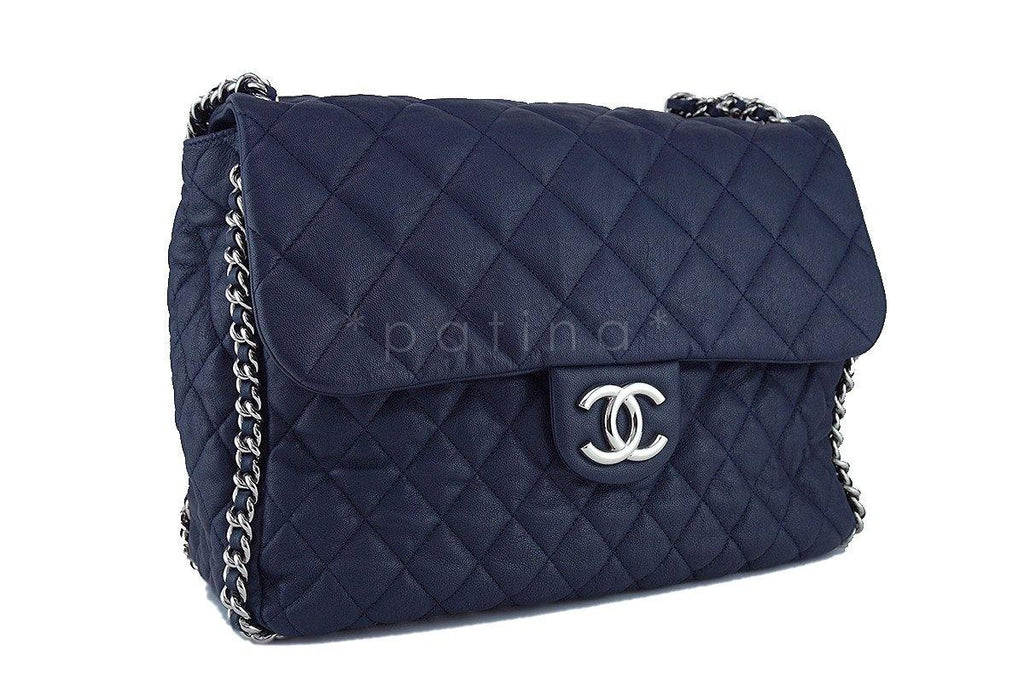 Chanel Navy Blue Chain Around Maxi Luxe Flap Bag