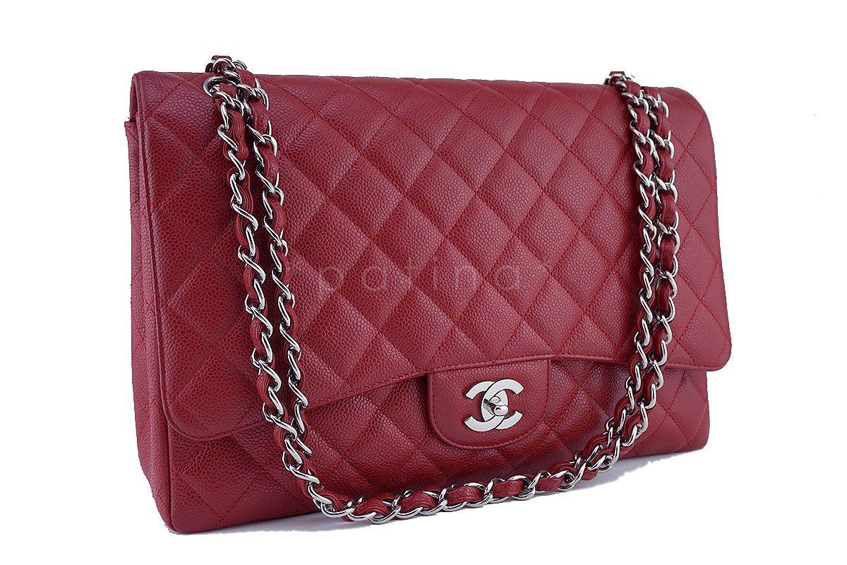 Chanel Red Caviar Maxi Quilted Classic 2.55 Jumbo XL Flap Bag SHW