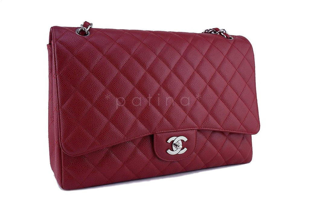 Chanel Red Caviar Maxi Quilted Classic 2.55 Jumbo XL Flap Bag SHW