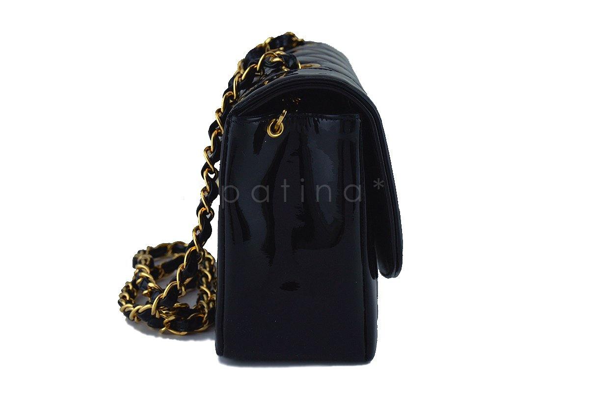 Chanel Vintage Black Patent Quilted Classic "Diana" Shoulder Flap Bag 24k gold plated