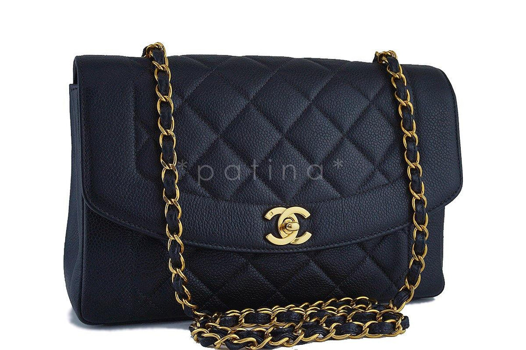 Chanel Black Caviar Vintage Quilted Classic Pocket "Diana" Flap Bag
