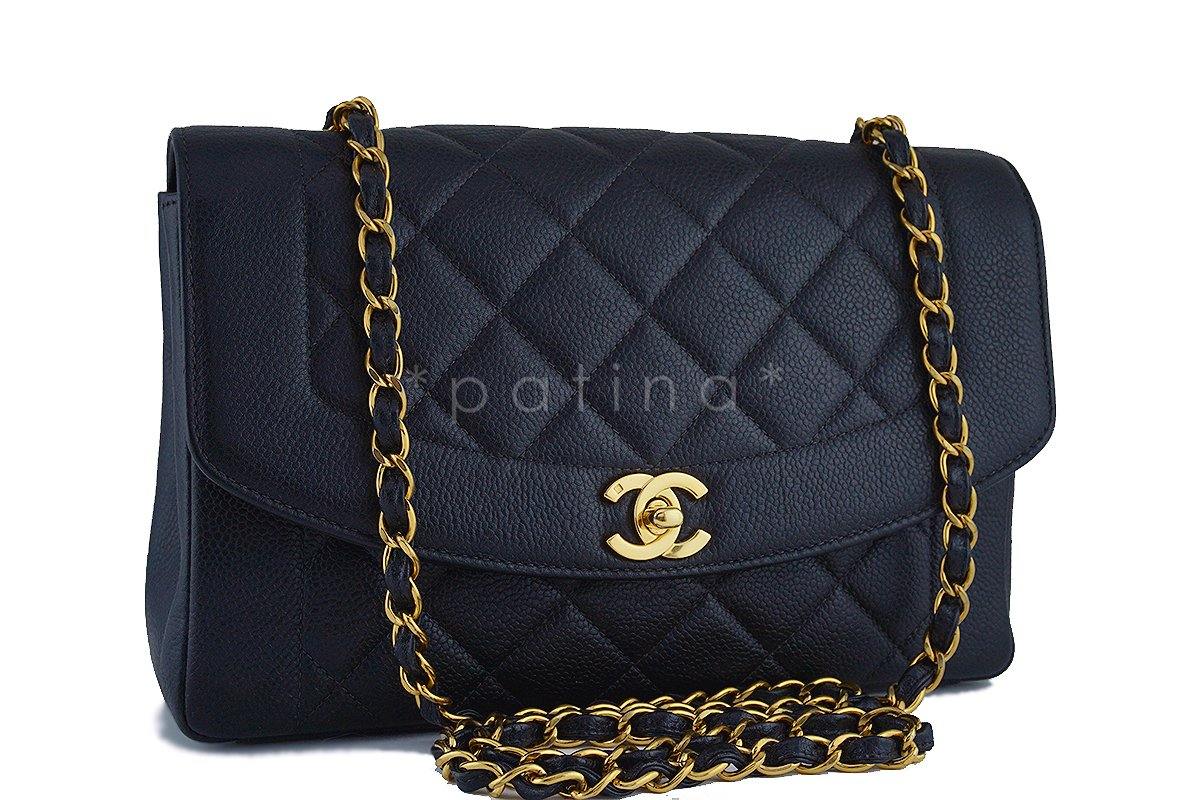 Chanel Black Caviar Vintage Quilted Classic Pocket "Diana" Flap Bag