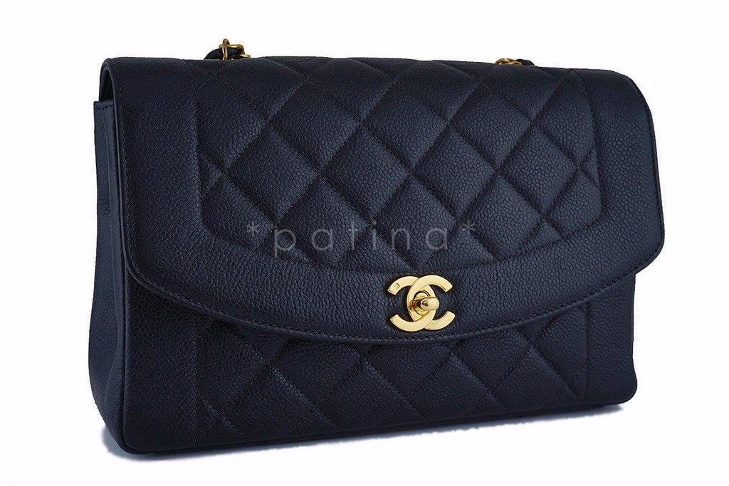 Chanel Black Caviar Vintage Quilted Classic Pocket "Diana" Flap Bag