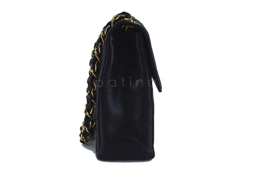 Chanel Black Lambskin Jumbo Quilted Classic 2.55 Flap Bag 24k Gold Plated 9TC