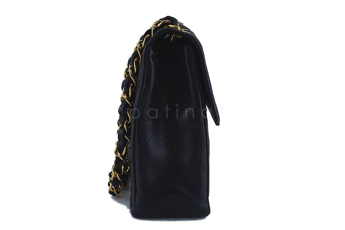 Chanel Black Lambskin Jumbo Quilted Classic 2.55 Flap Bag 24k Gold Plated 9TC