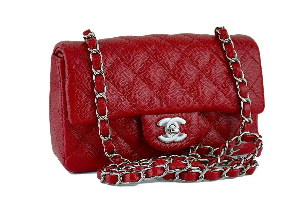 NWT 17B Chanel Red Caviar Classic Rectangular Mini 2.55 Flap Bag SHW
