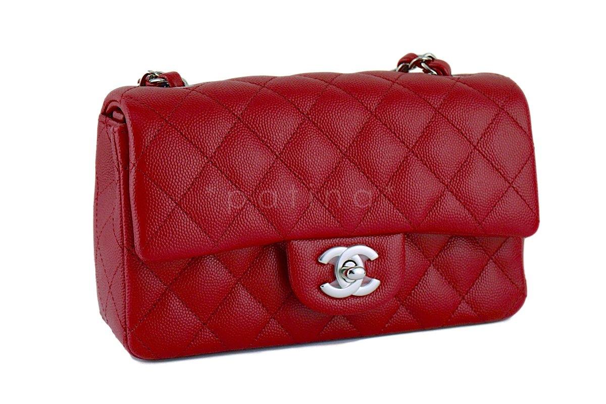 NWT 17B Chanel Red Caviar Classic Rectangular Mini 2.55 Flap Bag SHW