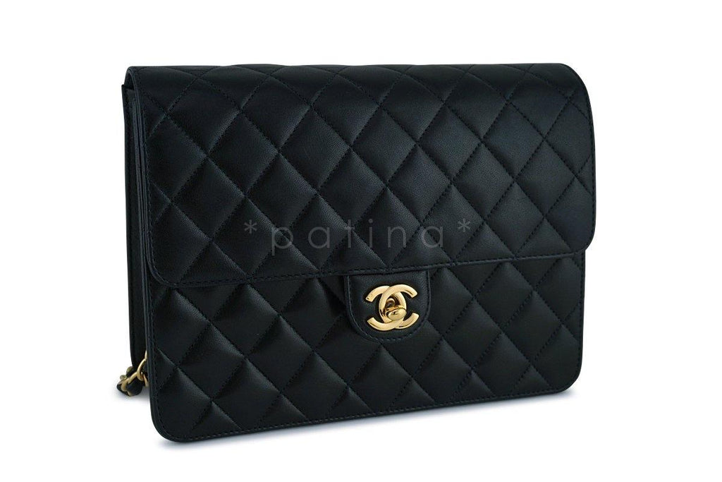 Chanel Black Lambskin Classic Vintage Timeless Flap Bag GHW