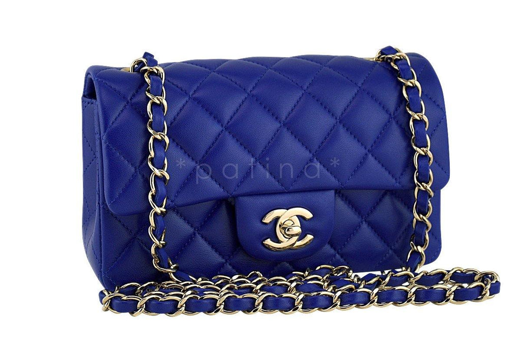 New 17B Chanel Blue Electric Classic Quilted Mini 2.55 Flap Bag GHW