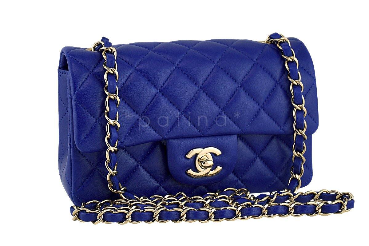 New 17B Chanel Blue Electric Classic Quilted Mini 2.55 Flap Bag GHW