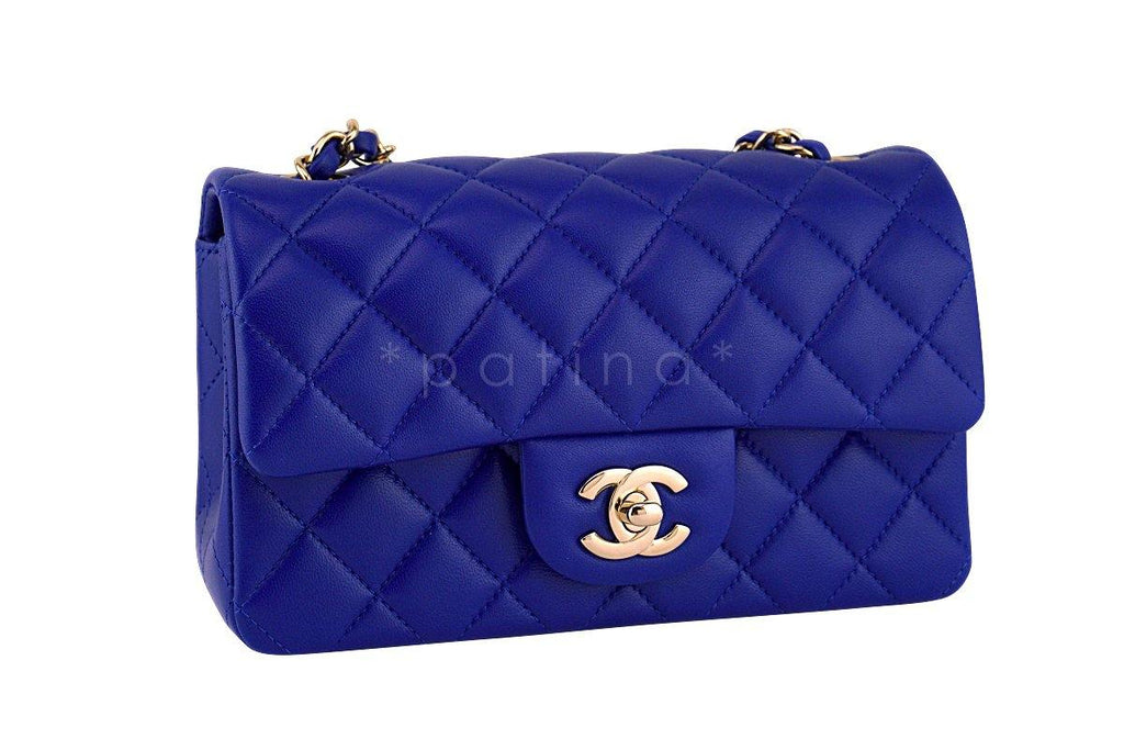 New 17B Chanel Blue Electric Classic Quilted Mini 2.55 Flap Bag GHW