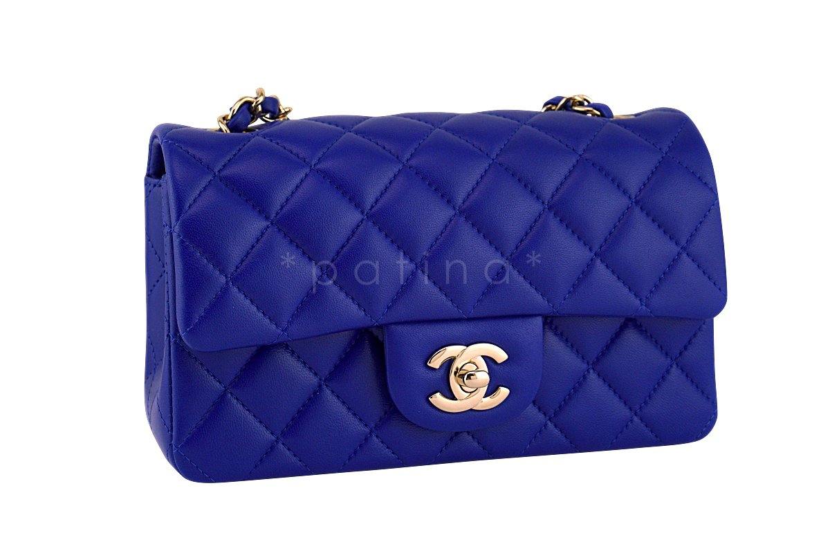 New 17B Chanel Blue Electric Classic Quilted Mini 2.55 Flap Bag GHW